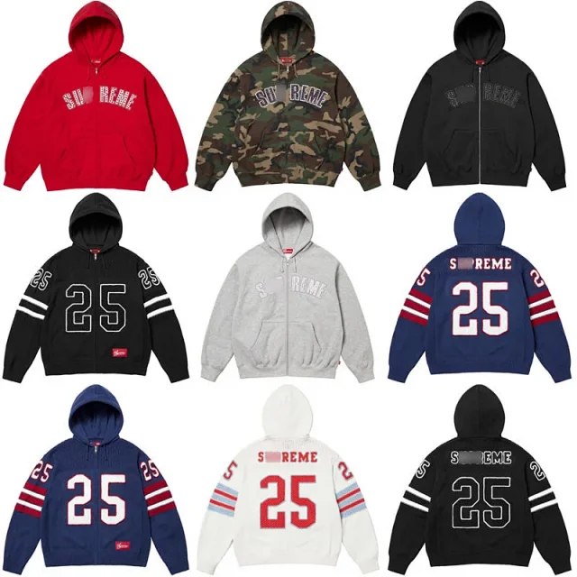 Supreme Hoodies & Sweatshirts Zip-up hooded sweatshirt with rhinestone arc logo product detail image 1