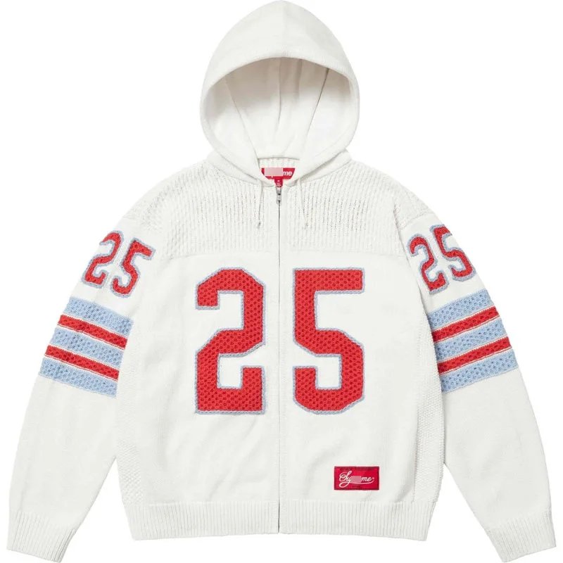 Supreme Hoodies & Sweatshirts Zip-up hooded sweatshirt with rhinestone arc logo — Zip-up sweater, size 25 cm, white
