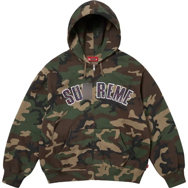 Supreme Hoodies & Sweatshirts Zip-up hooded sweatshirt with rhinestone arc logo product detail image 11