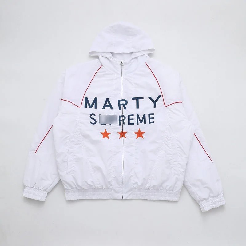 Unbranded Jackets Hooded zip-up jacket with MARTY graphic and three-star print — white