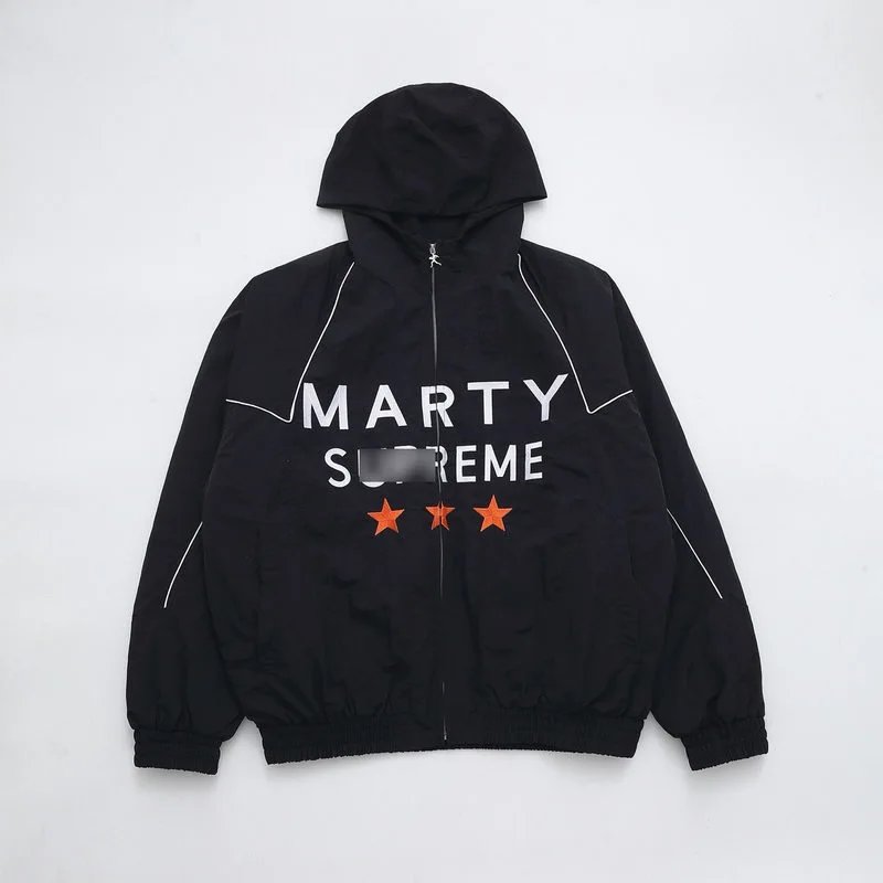 Unbranded Jackets Hooded zip-up jacket with MARTY graphic and three-star print — Black