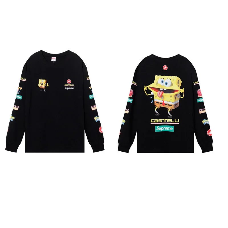Supreme T-Shirts Long-Sleeve Graphic T-Shirt — black spongebob