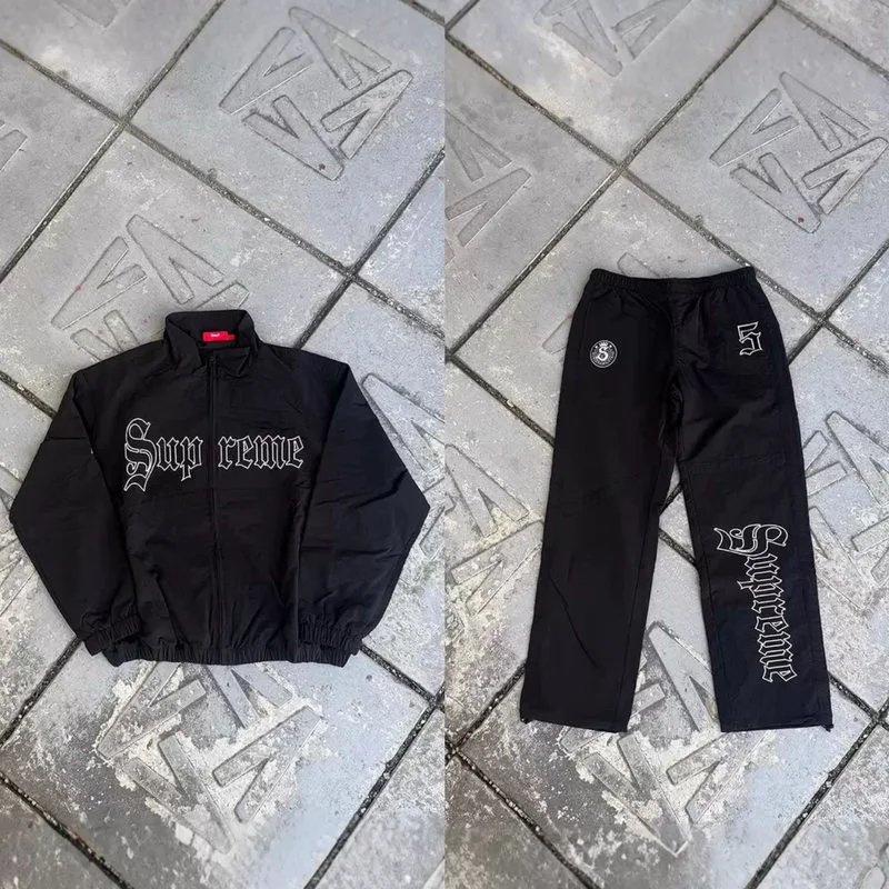 Supreme Jackets Old English Zip-Up Jacket — Black/Top Pants