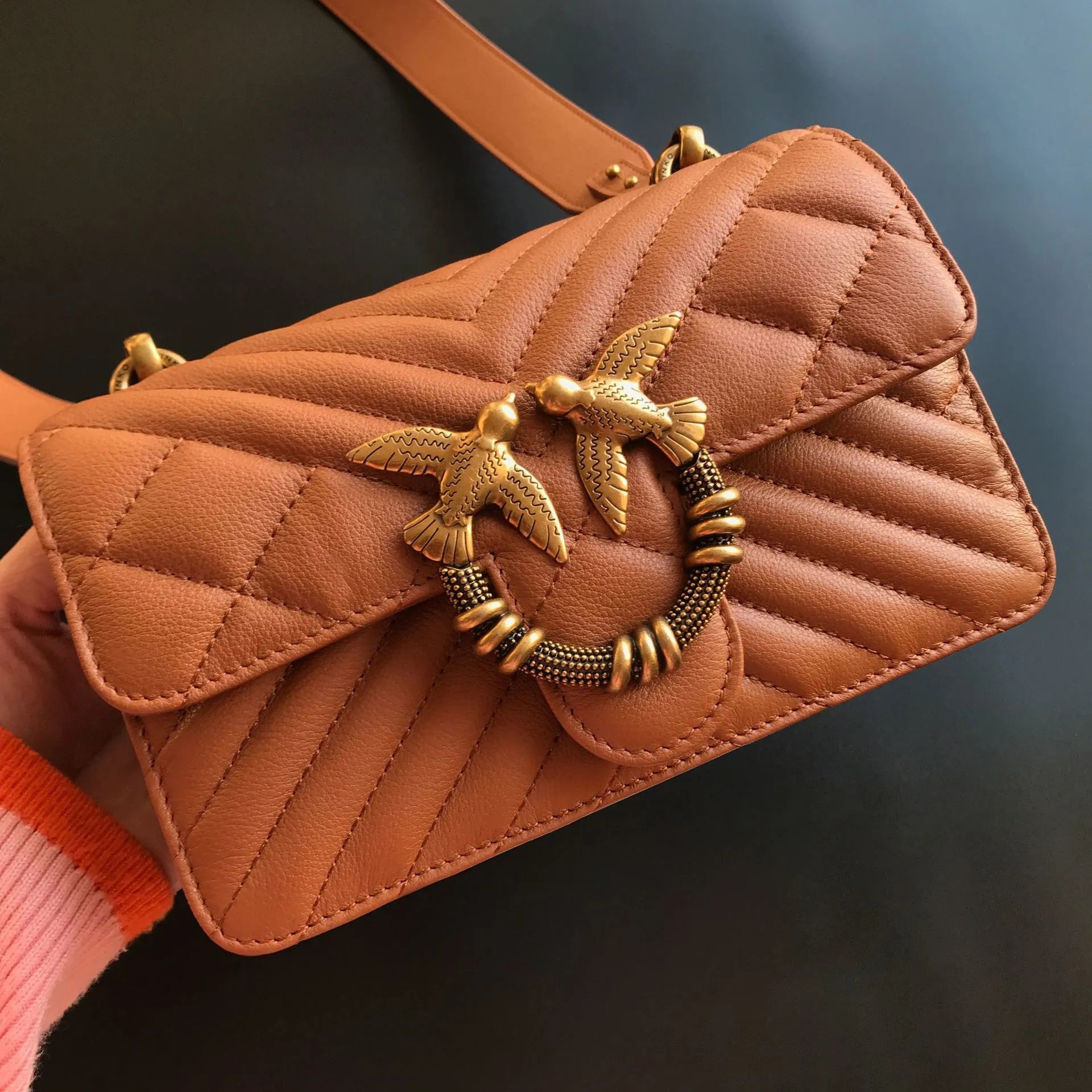 Pinko Love Birds Quilted Crossbody Bag