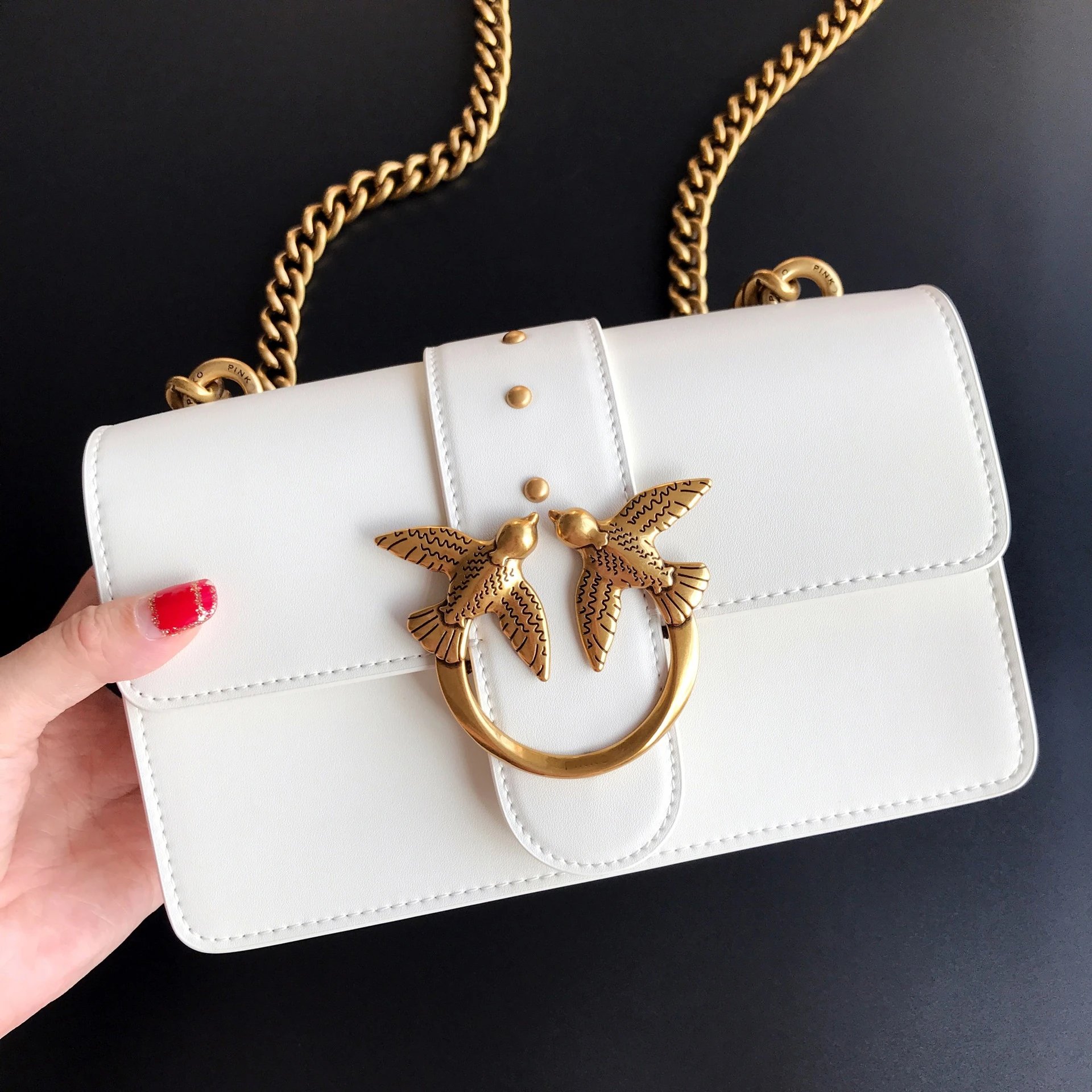 Pinko Love Birds Icon Shoulder Bag (Black Leather)