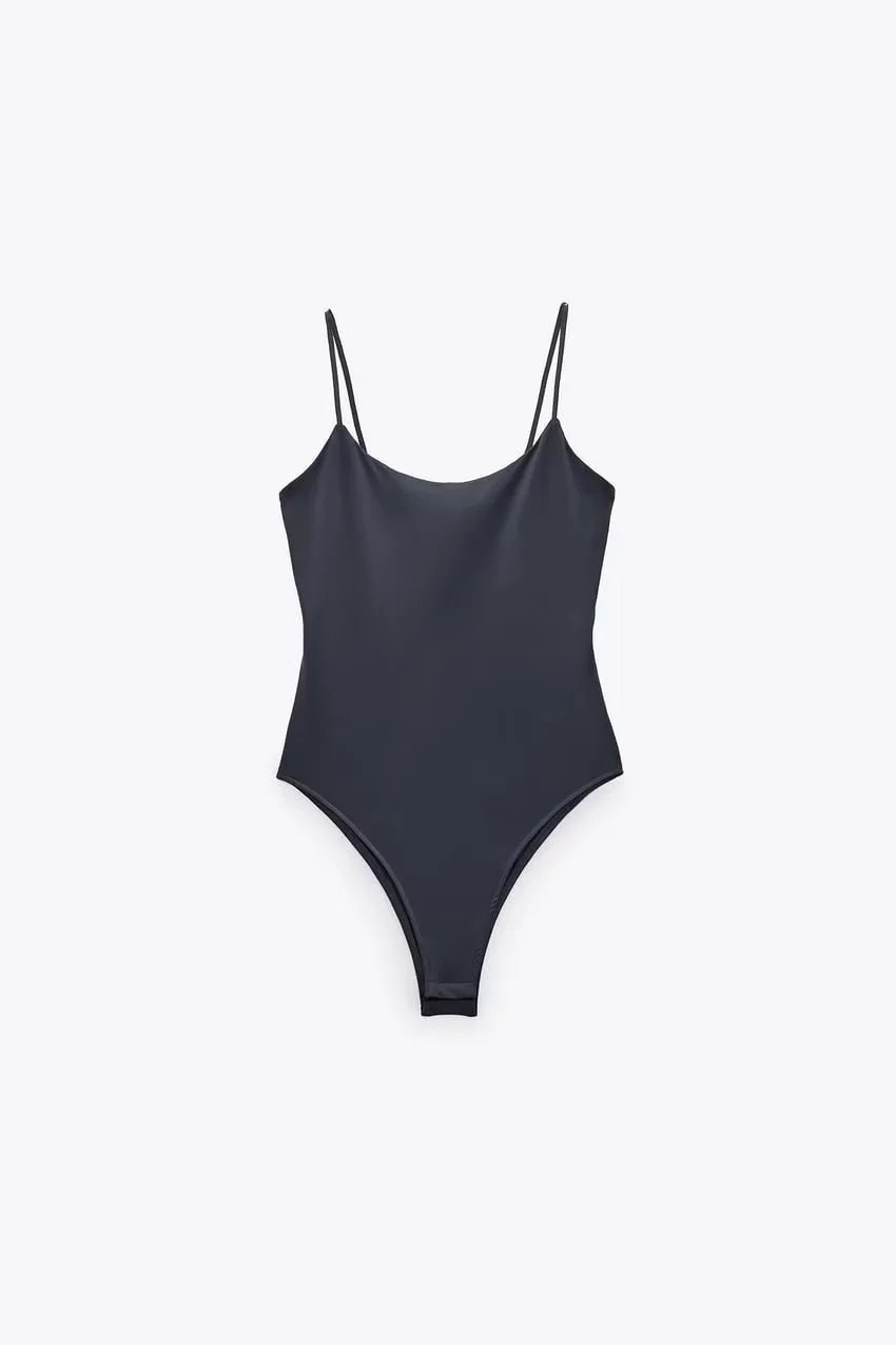 Design Basic Spaghetti Strap Bodysuit White Underwear - 14