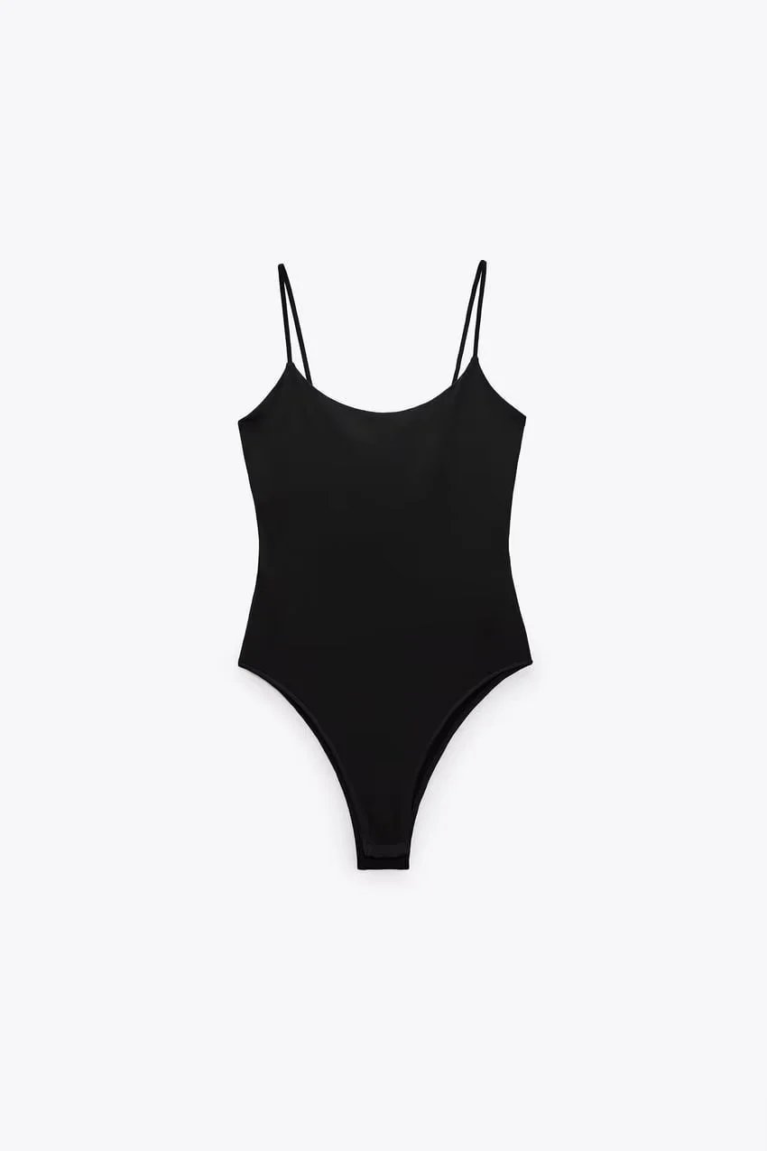 Design Basic Spaghetti Strap Bodysuit White Underwear - 18