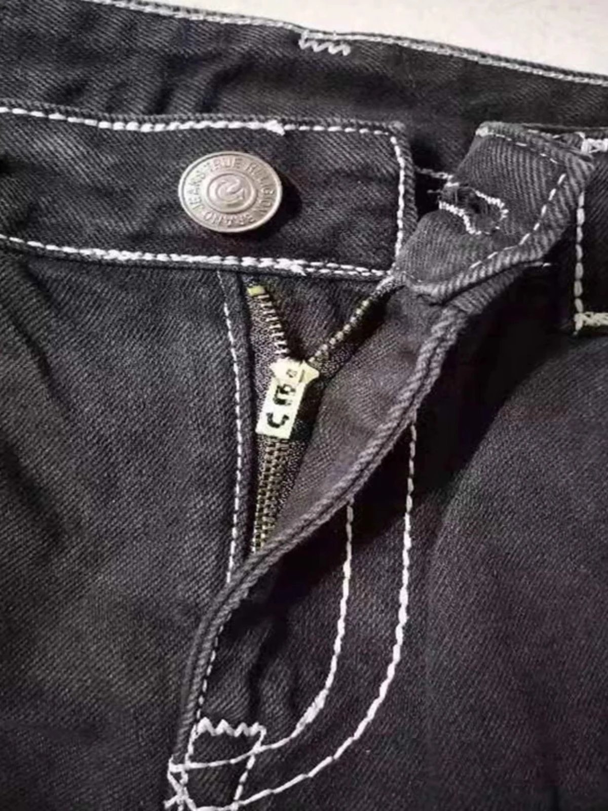 True Religion Black Denim Jeans with White Stitching