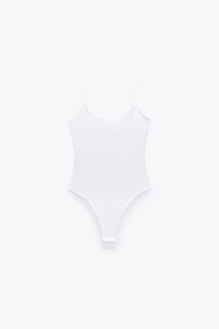 Design Basic Spaghetti Strap Bodysuit White Underwear - 16