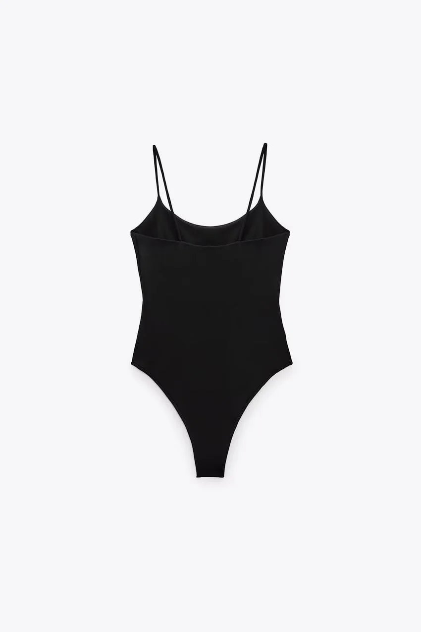 Design Basic Spaghetti Strap Bodysuit White Underwear - 19