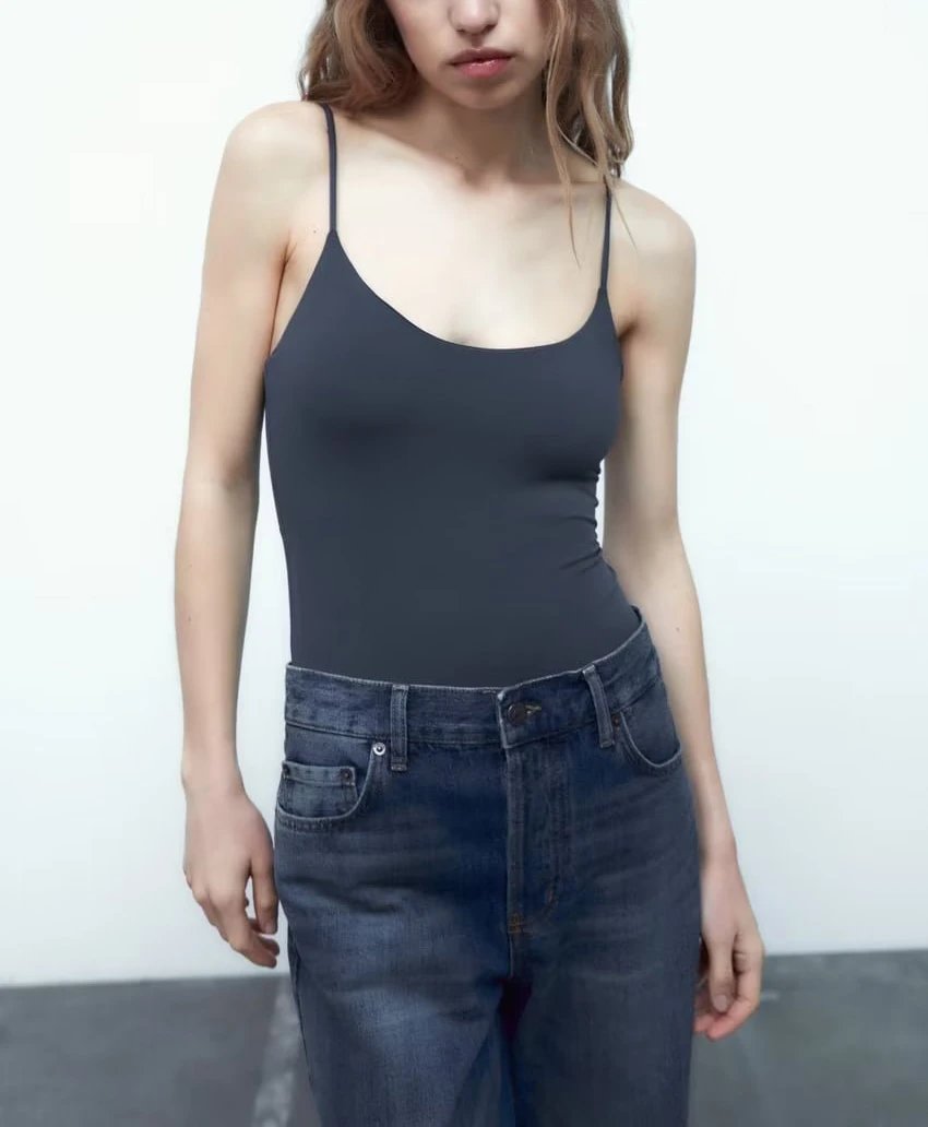 Design Basic Spaghetti Strap Bodysuit White Underwear - 11