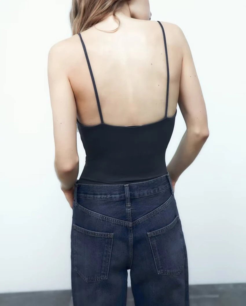 Design Basic Spaghetti Strap Bodysuit White Underwear - 13