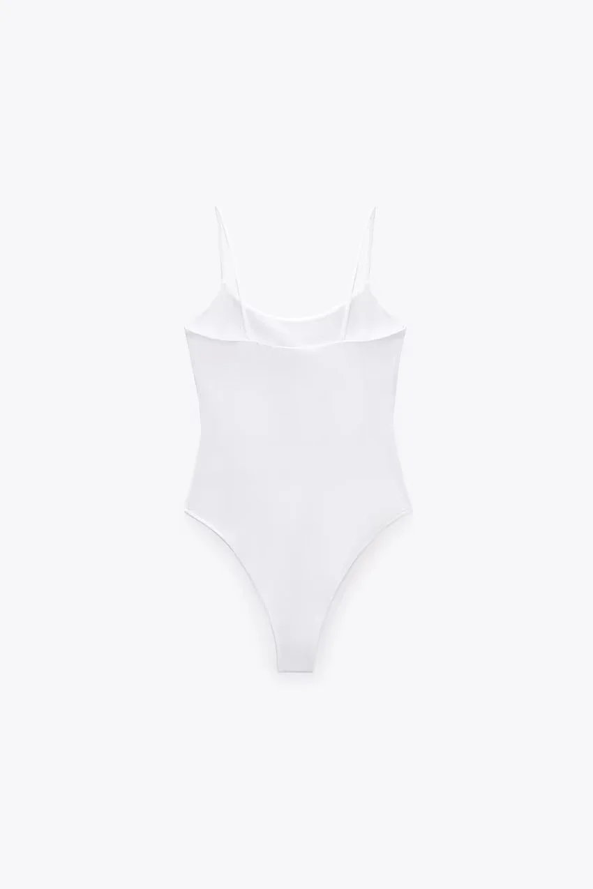 Design Basic Spaghetti Strap Bodysuit White Underwear - 17