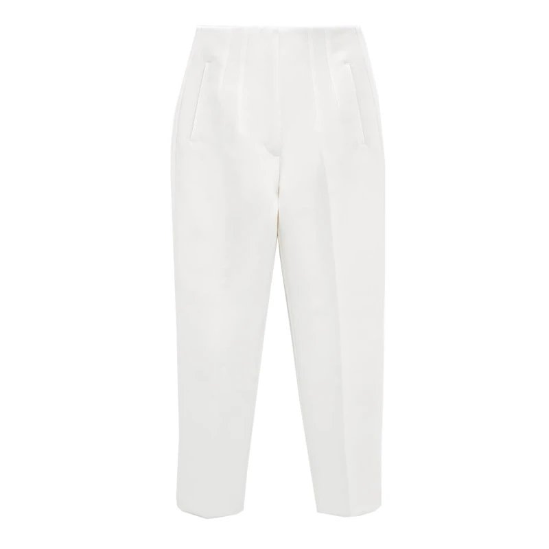 White Slim-Fit Cropped Dress Pants