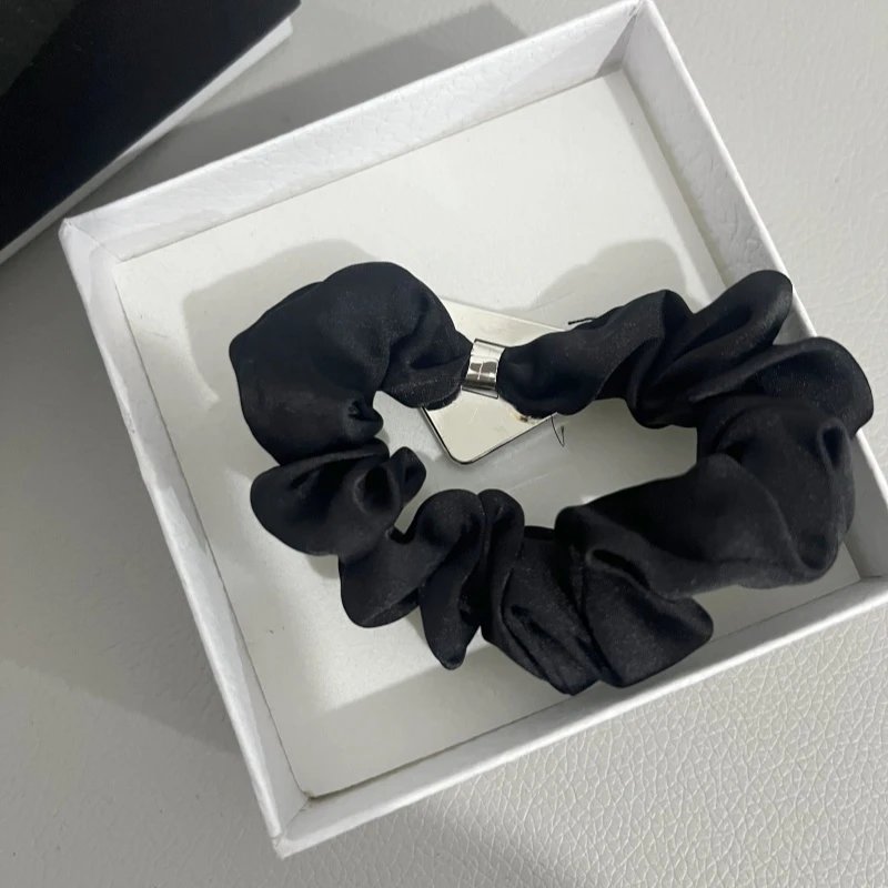 Prada Triangle Logo Hair Tie Set (Elastic Cord and Satin Scrunchie)