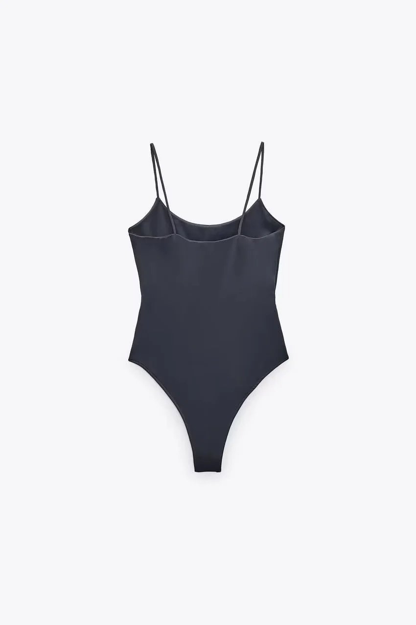 Design Basic Spaghetti Strap Bodysuit White Underwear - 15