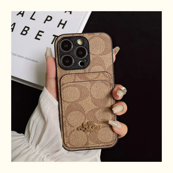 Coach Signature Print Cardholder Phone Case Brown - 5