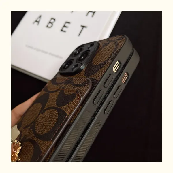 Coach Signature Print Cardholder Phone Case Brown - 7
