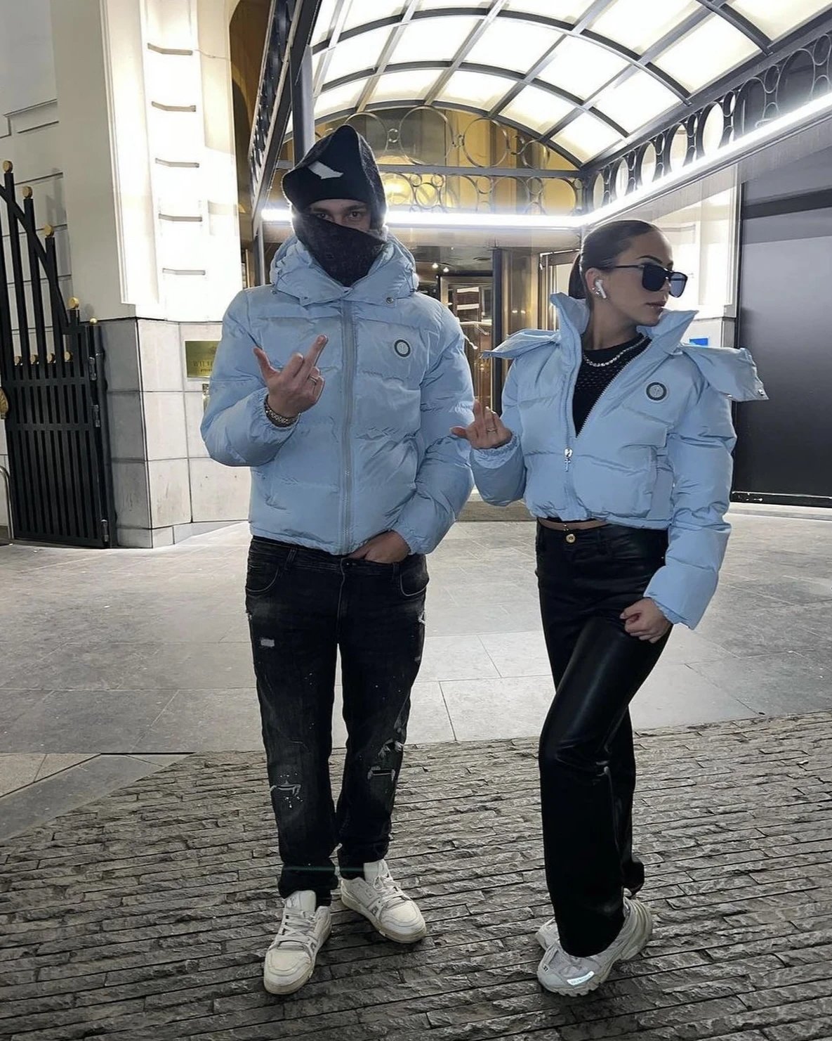 Light Blue Cropped Puffer Jacket with Hood