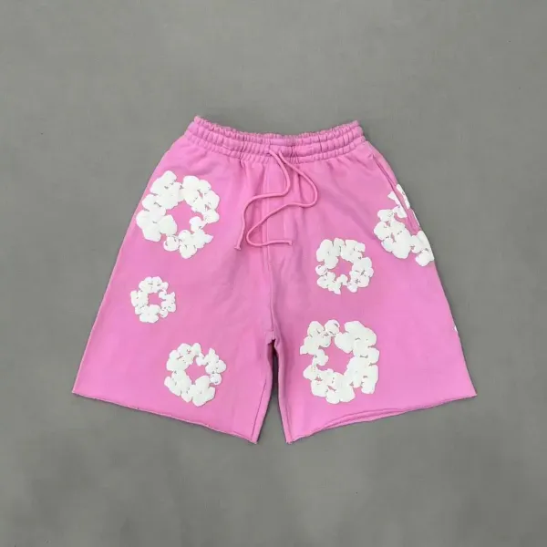 Design Floral Appliqué Sweat Shorts Pink - 1