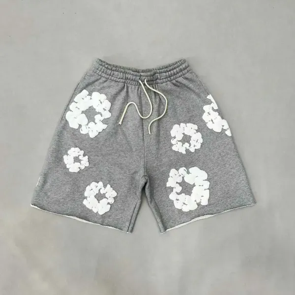 Design Floral Appliqué Sweat Shorts Gray - 1