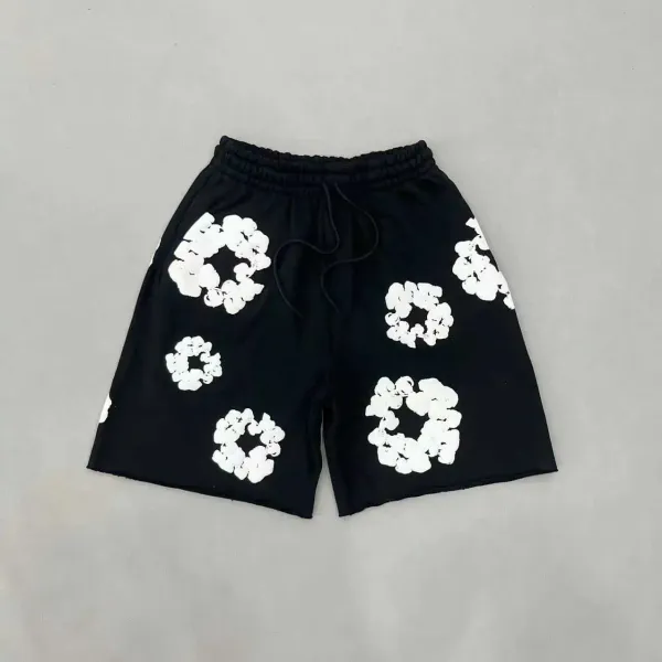 Design Floral Print Drawstring Shorts Black - 1