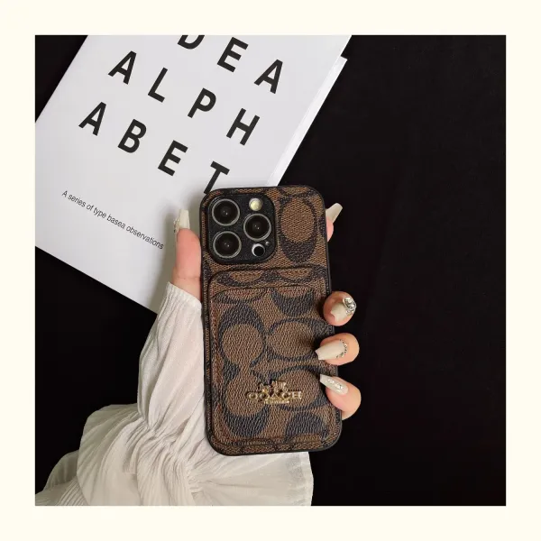 Coach Signature Print Cardholder Phone Case Brown - 4