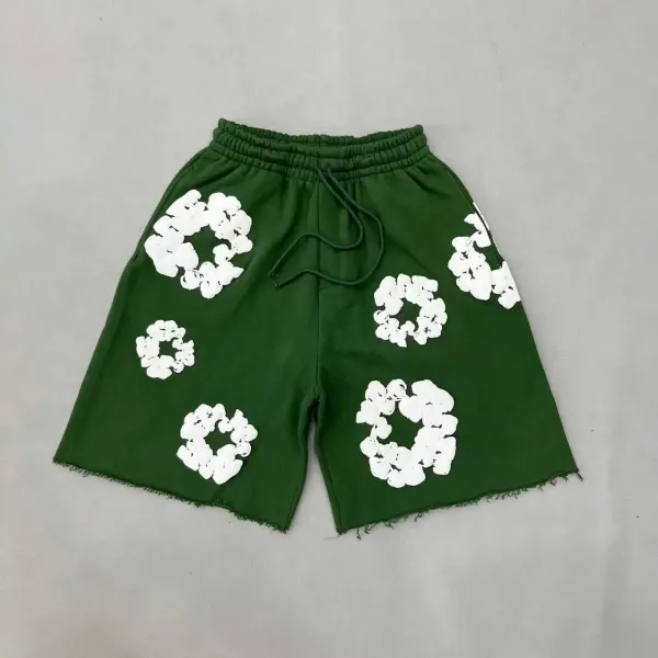 Design Floral Print Drawstring Shorts Army Green - 1