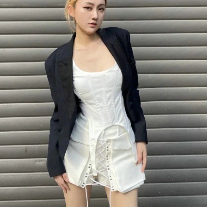 Design Ribbed Corset-Style Bodysuit Black Underwear - 3