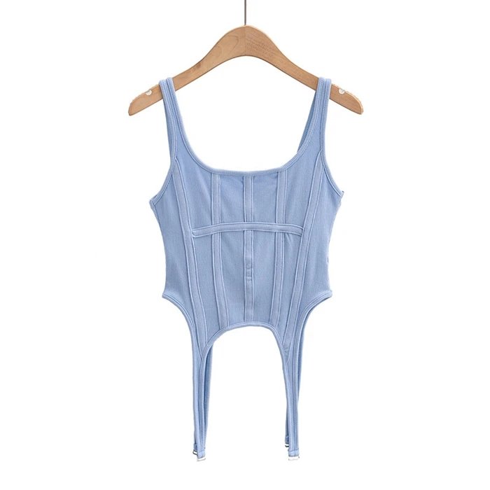 Design Ribbed Corset-Style Bodysuit Black Underwear - 6