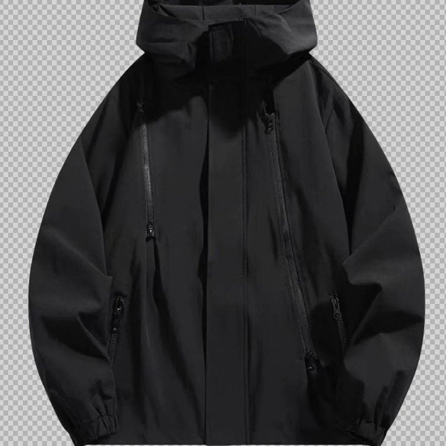 Black Hooded Windbreaker Jacke