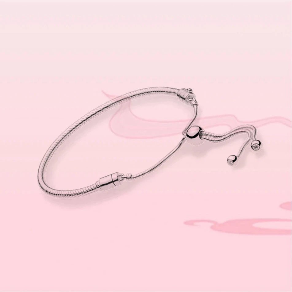 Pandora Style Rose Gold-Tone Sliding Snake Chain Bracelet