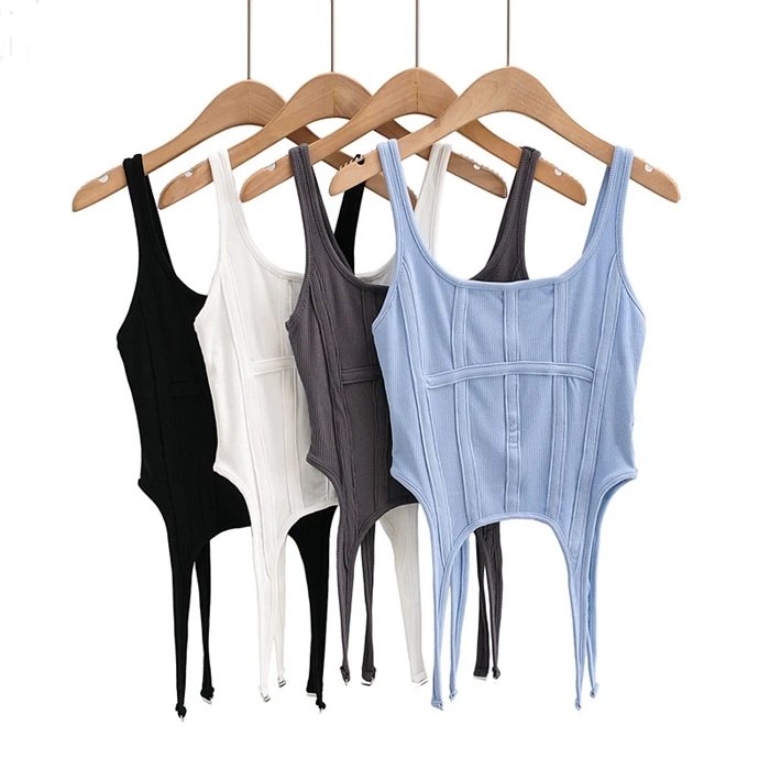 Design Ribbed Corset-Style Bodysuit Black Underwear - 5