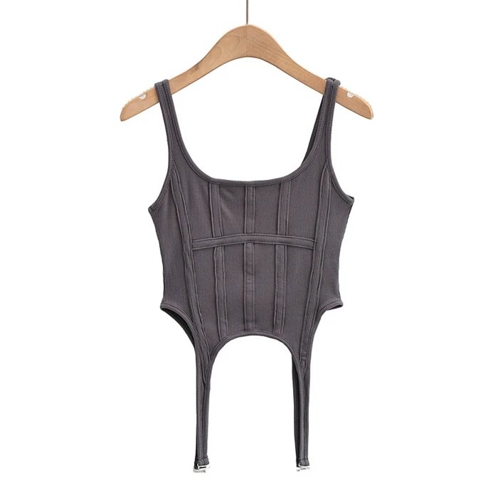 Design Ribbed Corset-Style Bodysuit Black Underwear - 7
