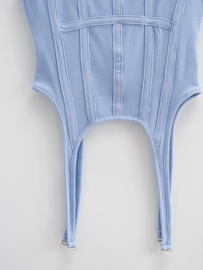 Design Ribbed Corset-Style Bodysuit Black Underwear - 13