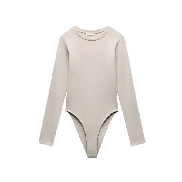 Design Long Sleeve Bodysuit Beige Activewear - 1