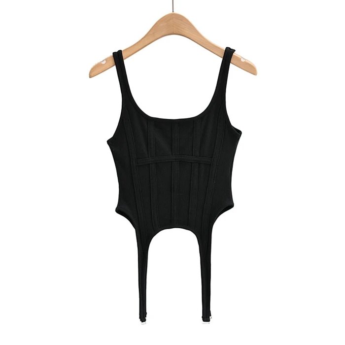 Design Ribbed Corset-Style Bodysuit Black Underwear - 8