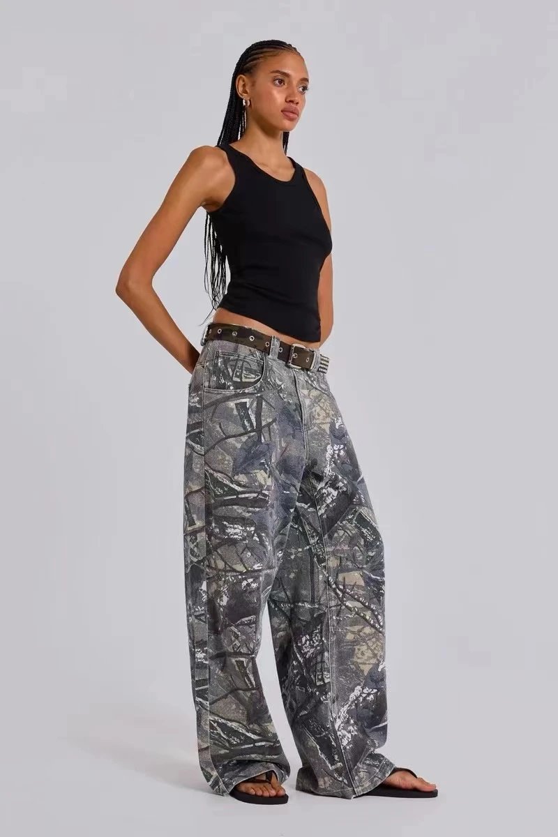 Camouflage Print Wide-Leg Pant