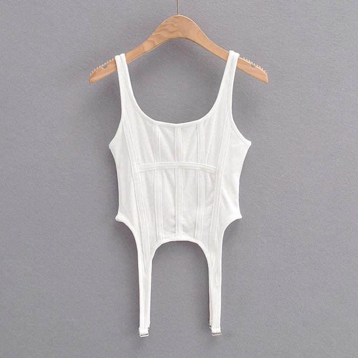 Design Ribbed Corset-Style Bodysuit Black Underwear - 9