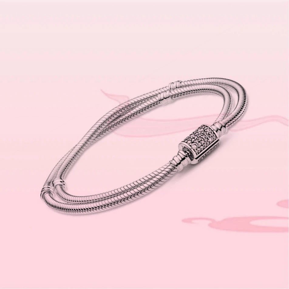 Pandora Style Rose Gold-Tone Sliding Snake Chain Bracelet