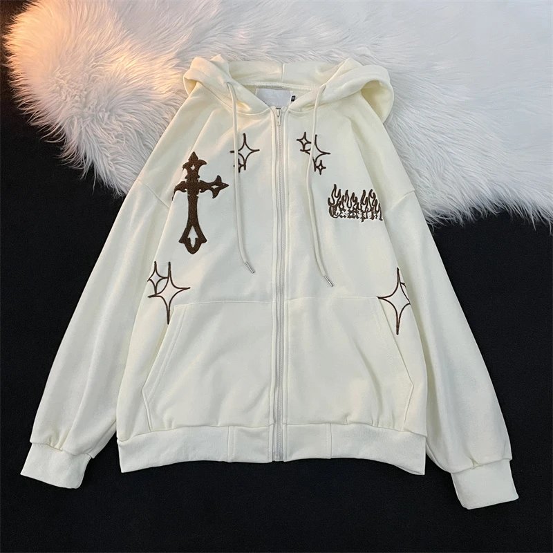 Cross Flame Embroidered Hoodie