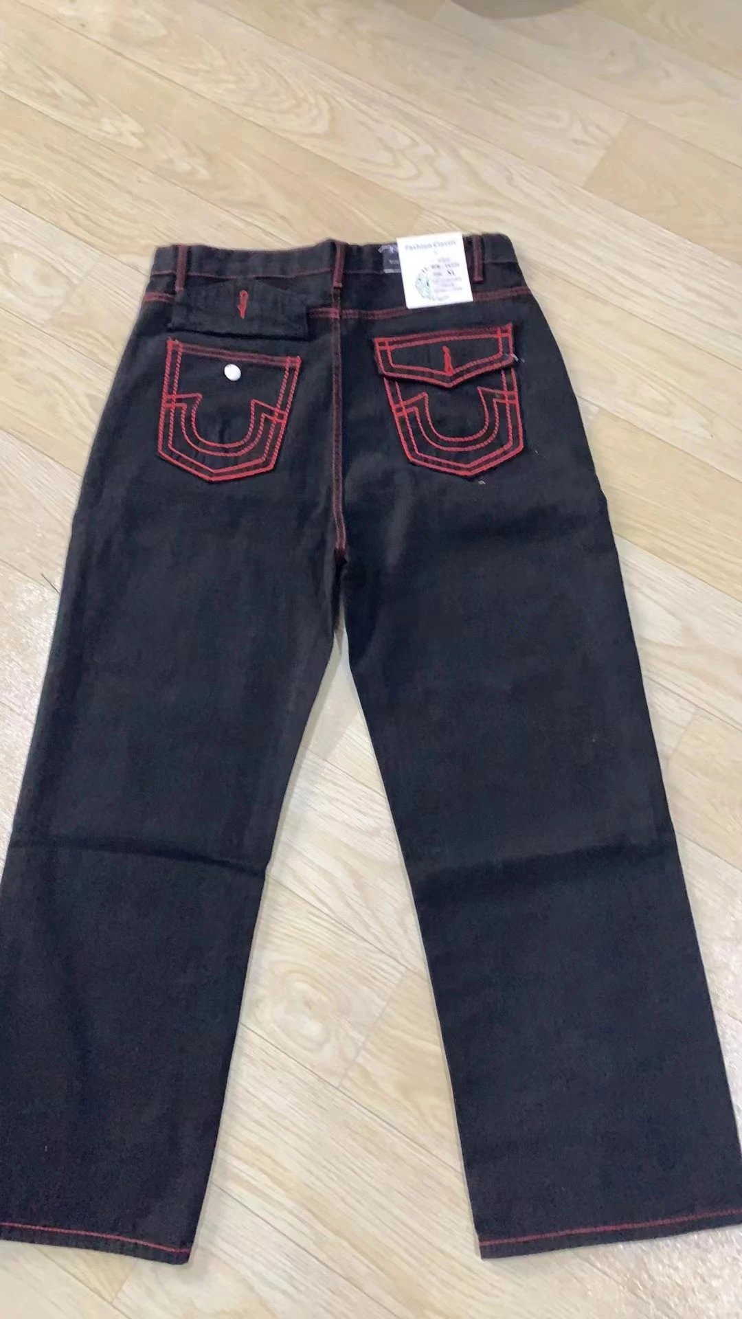True Religion Black Denim Jeans with White Stitching