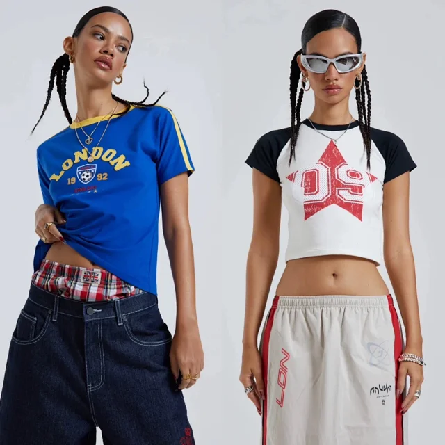 Unbranded T-Shirts Cropped contrast-trim sports graphic T-shirt product detail image 8