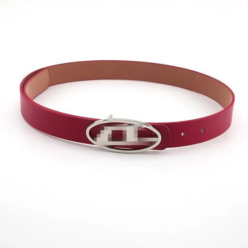 Leather Belt with Oval Logo Buckle