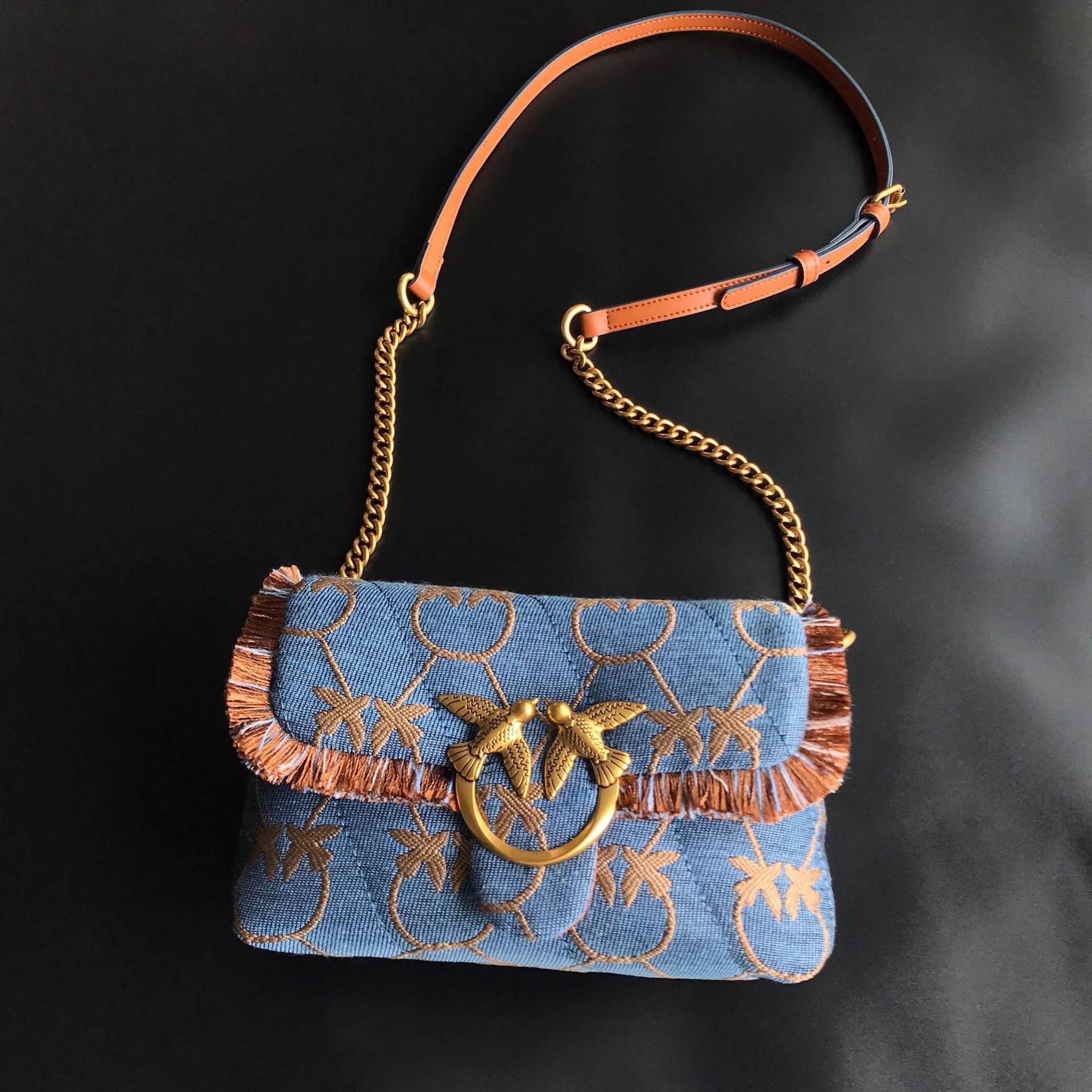 Pinko Love Birds Embroidered Hobo Bag