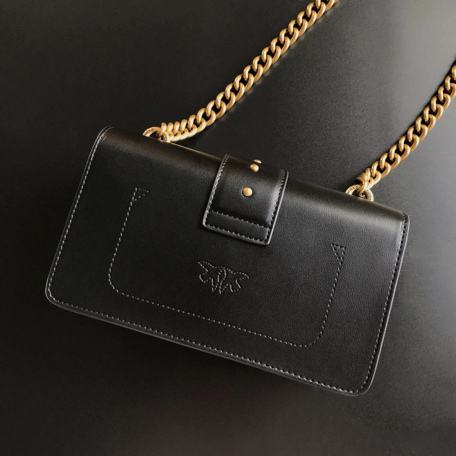 Pinko Love Birds Icon Shoulder Bag (Black Leather)