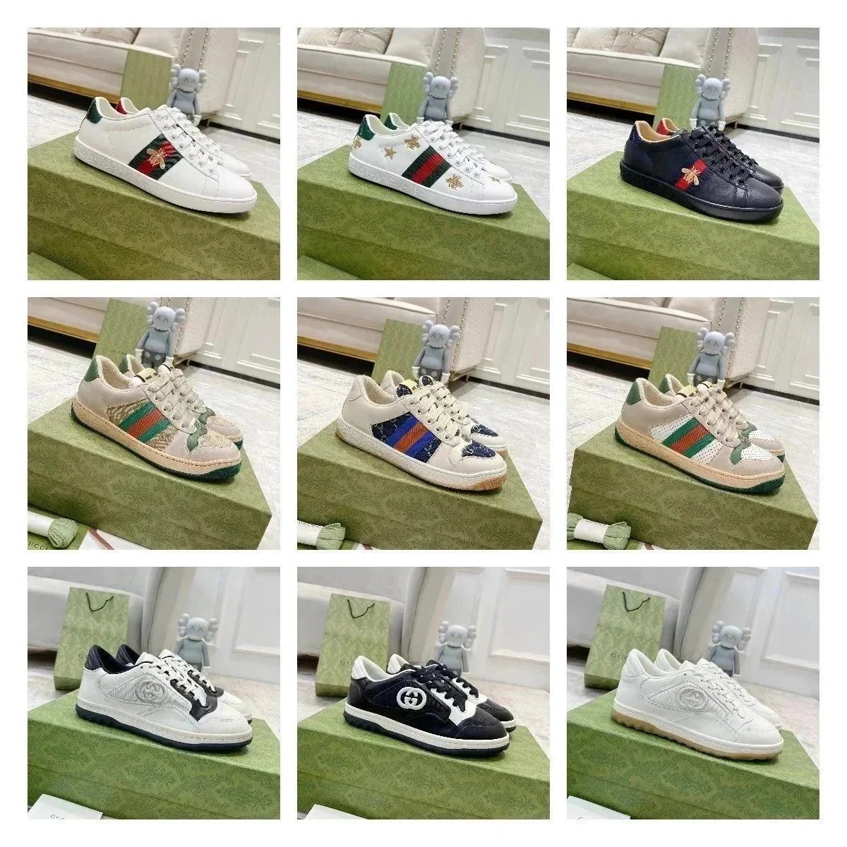 Gucci Lace-up Low Top Sneakers with Web Stripe and Bee Embroidery