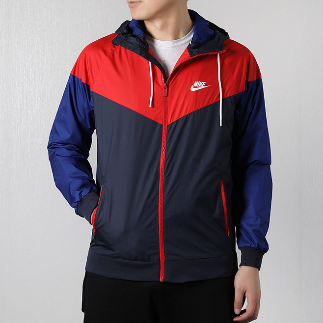 Nike Jackets Hooded Color-Block Zip Jacket — 01-Orange Red Double-Layer (Upgraded Version)