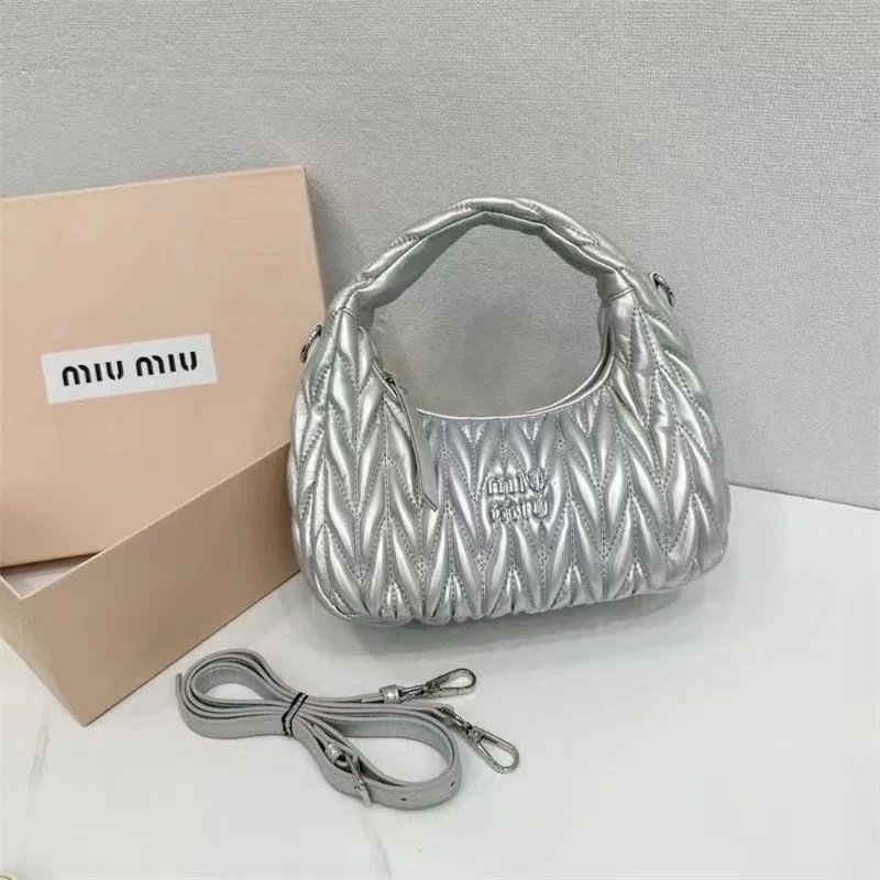 Miu Miu Miu Miu Silver Quilted Hobo Bag Silver