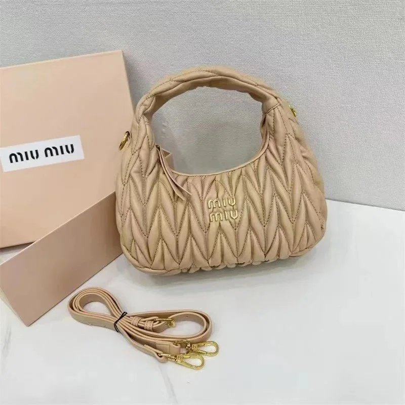 Miu Miu Miu Miu Beige Matelassé Hobo Bag with Detachable Strap Beige